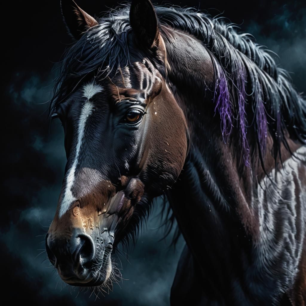 Wild Horse Portrait in Film Noir Style