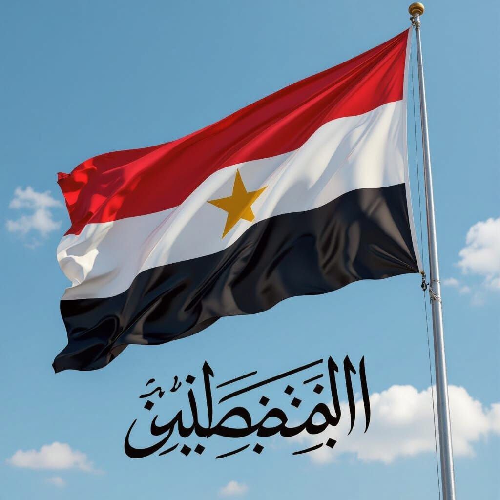 Yemen Flag with Arabic Calligraphy in National Emblem Style