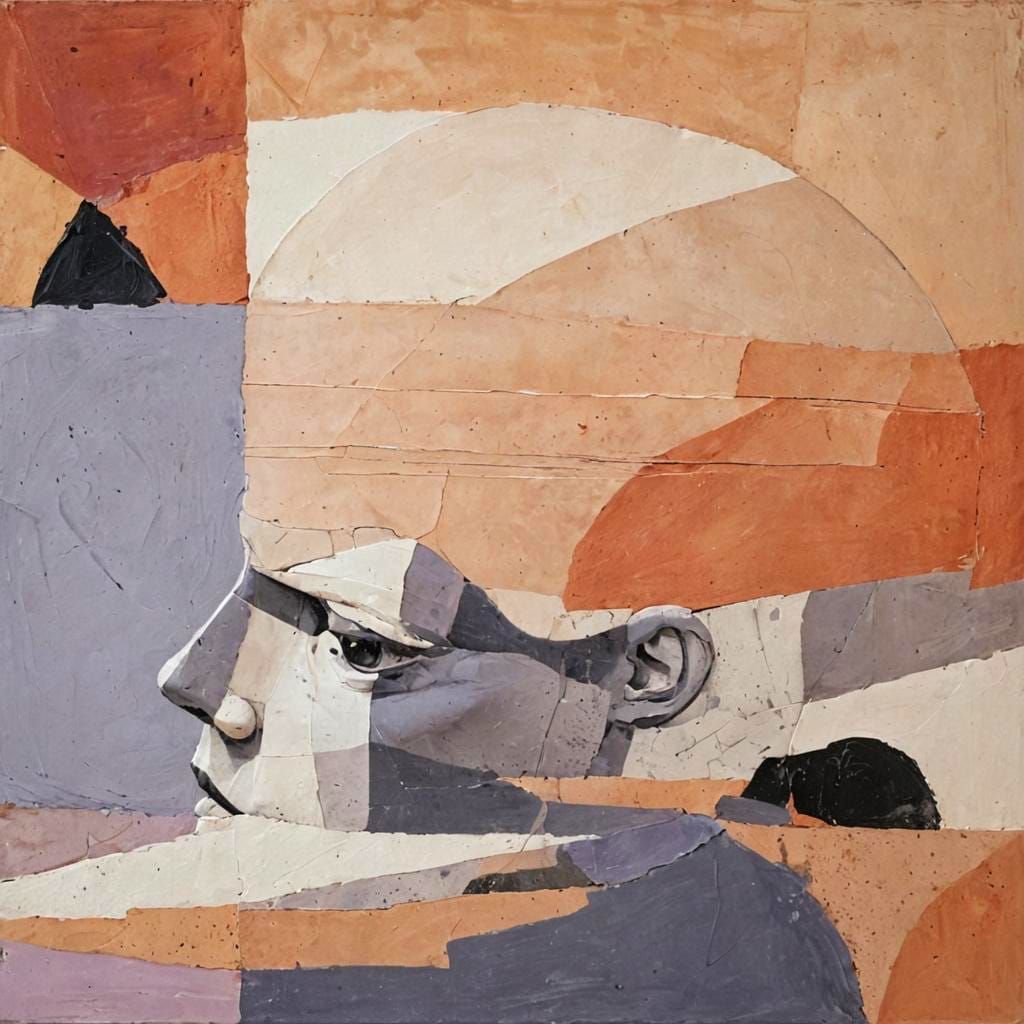 Abstract Portrait of a Bald Head in Terra Cotta and Violet