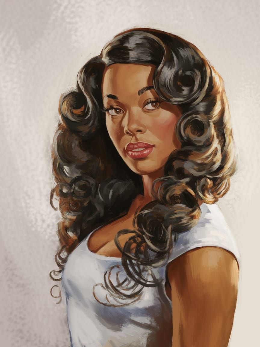 1950s Pin-Up Portrait in Oil Painting Style