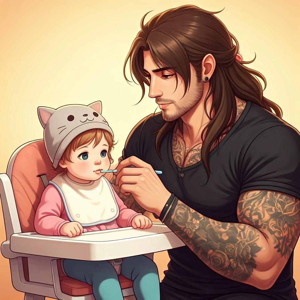 Heartwarming Father-Daughter Moment in Anime Style