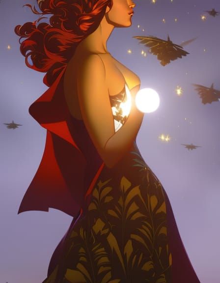 Cat-Human Hybrid Pin-Up in Art Nouveau Style