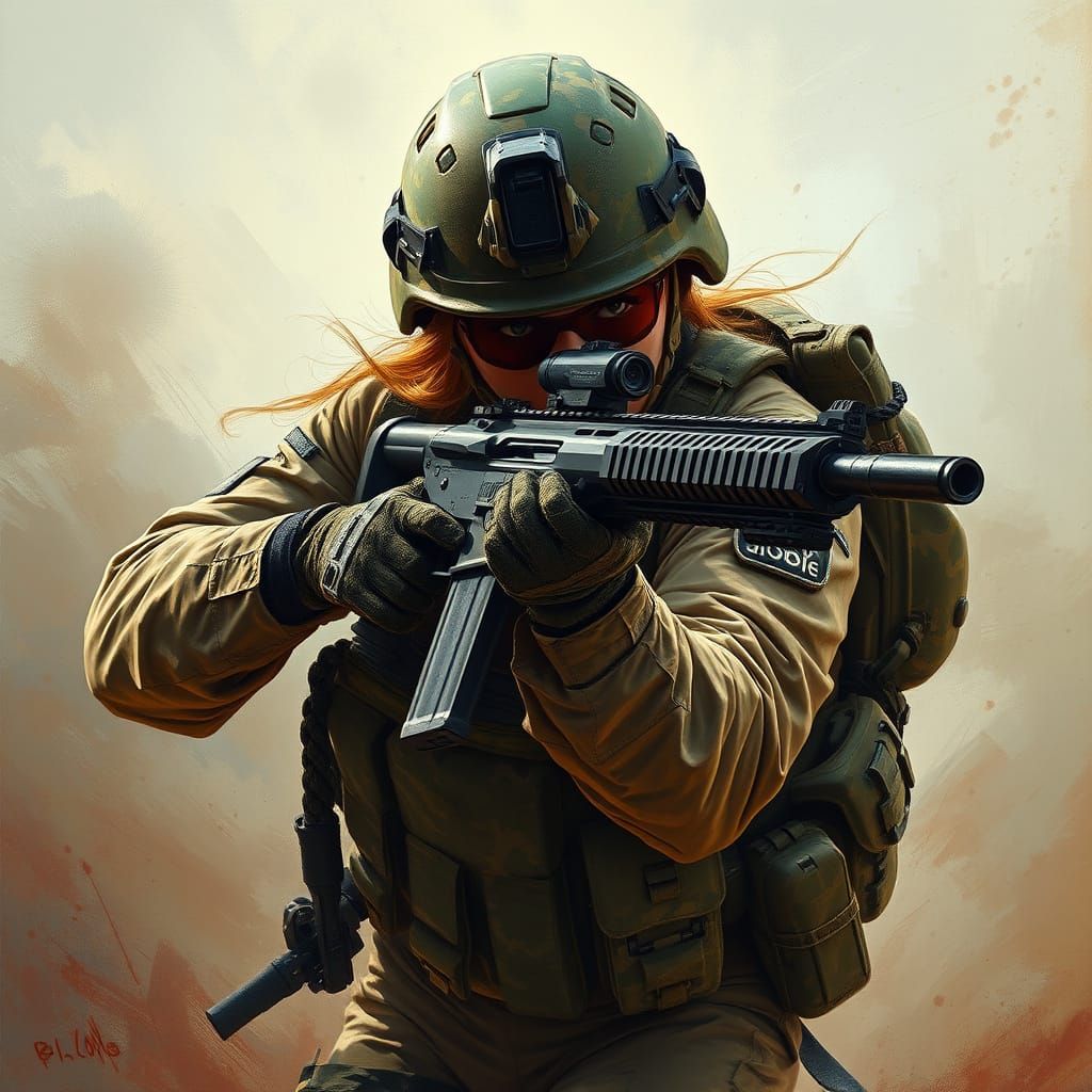 Dramatic Female Soldier in Combat