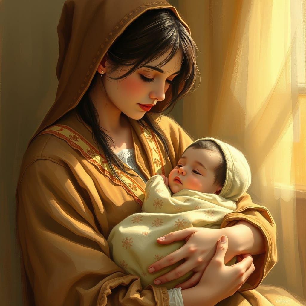 Mother and Child in Warm, Earthy Hues