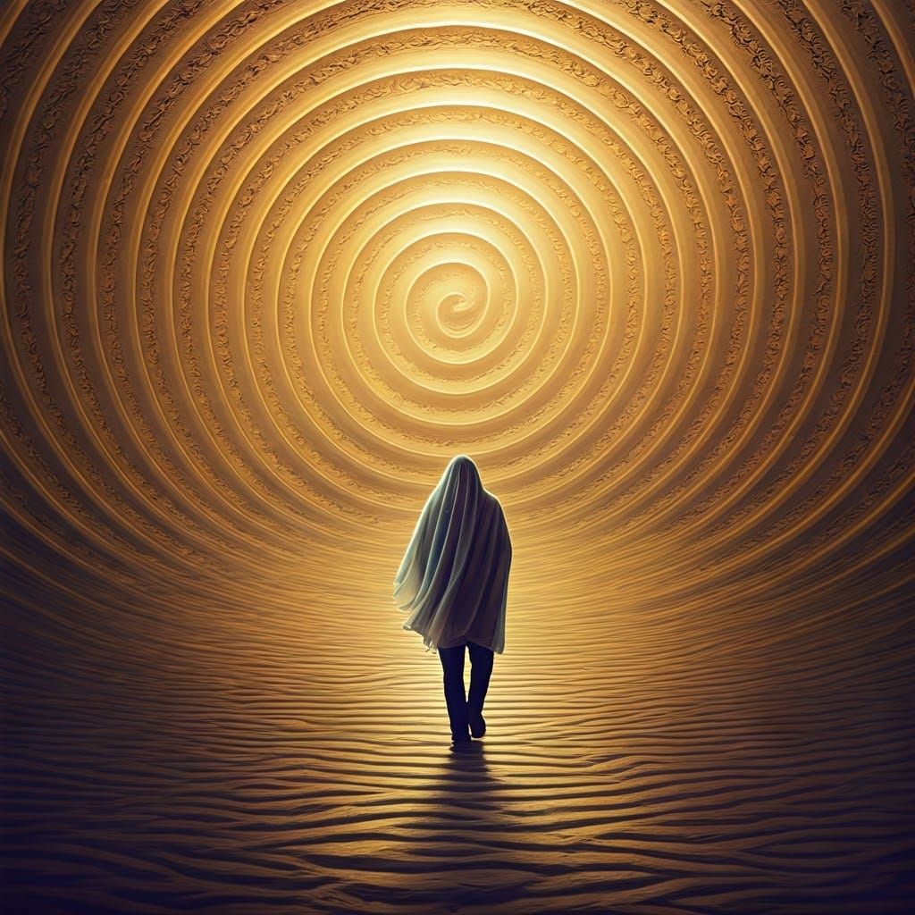 Mystical Figure in Sandstone Canyon Dreamscape