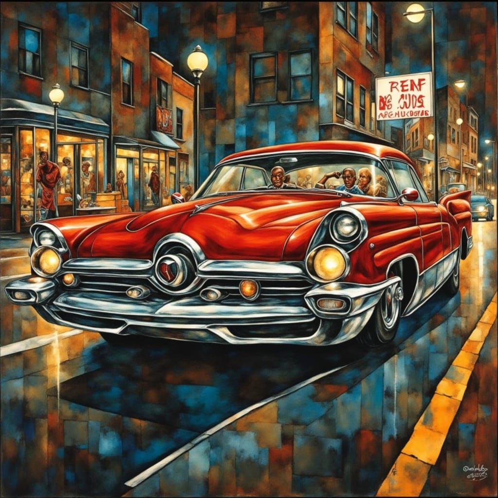 Retro-Futuristic Lincoln Futura in Neo-Impressionist Style