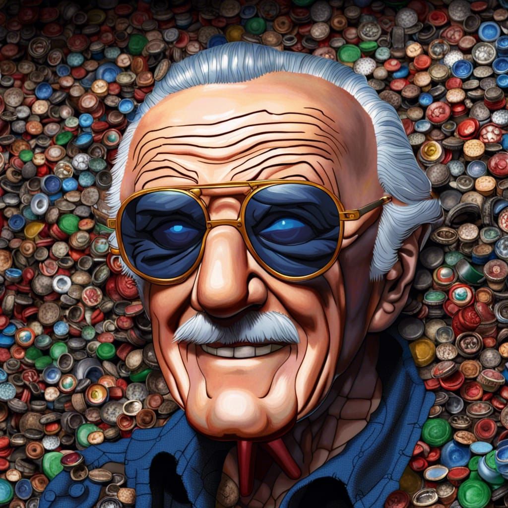 Recycled Portrait with Bottle Cap Eyes