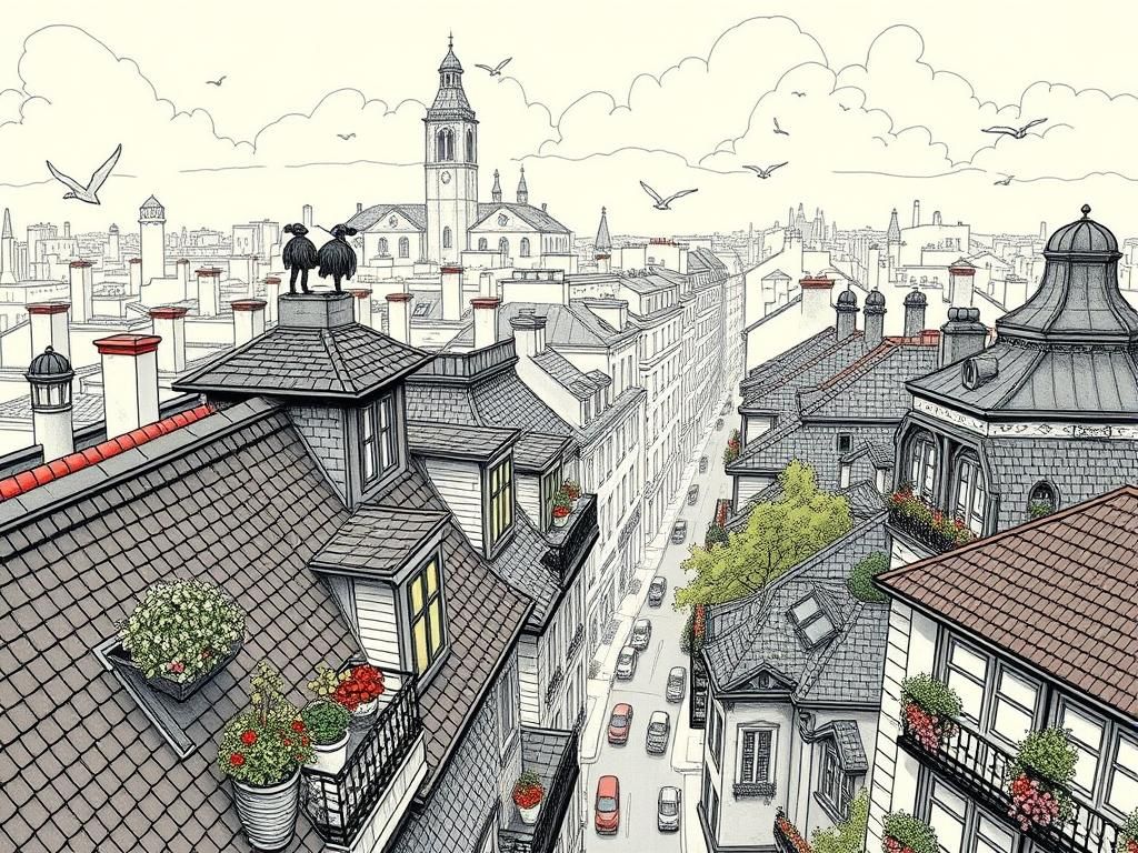 Rooftop Garden Scene in Dark Fantasy Style