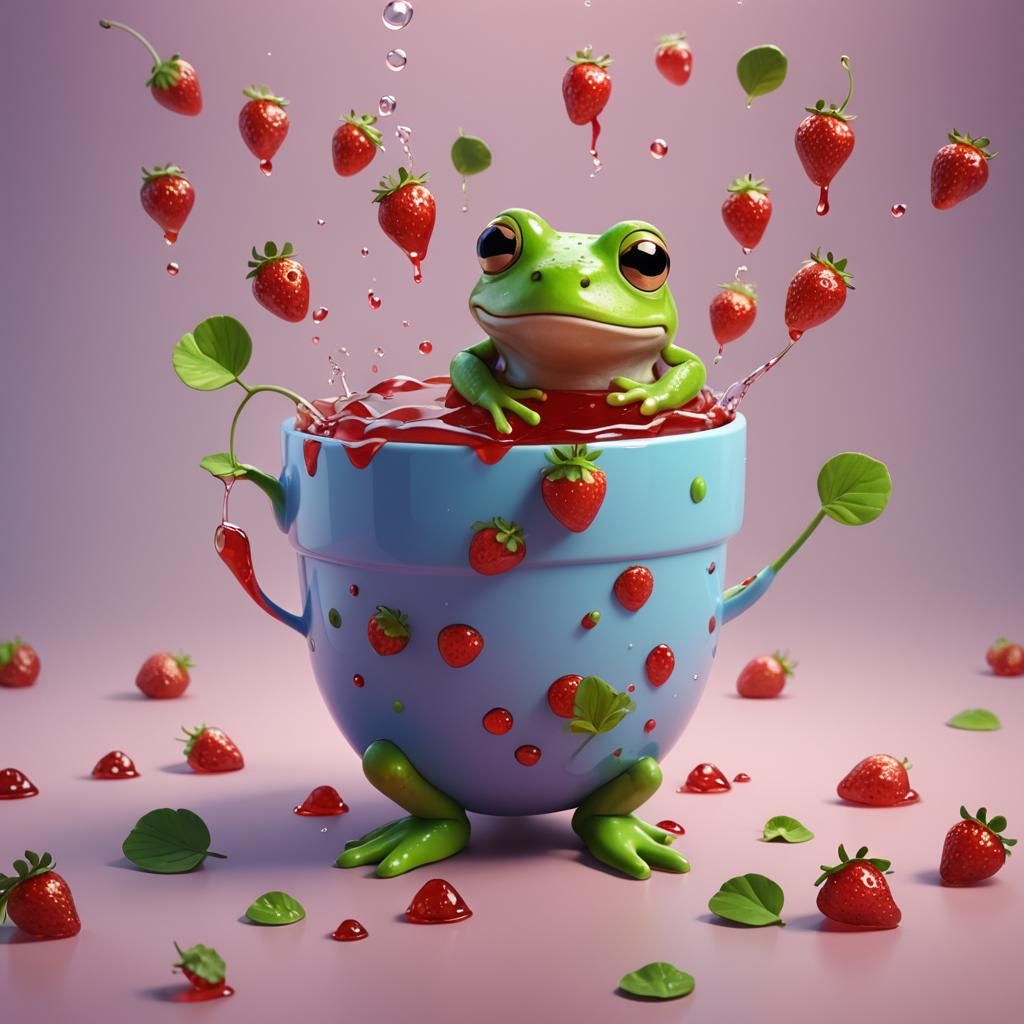 Frog in Strawberry Jelly: 3D Digital Art