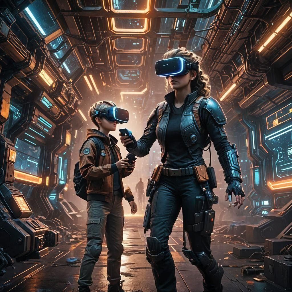 VR Gaming in Sci-Fi Cyberpunk Environment