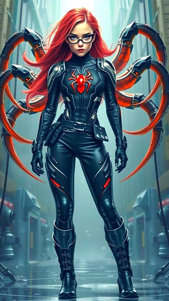Cyberpunk Heroine with Tentacles and Spider Motif