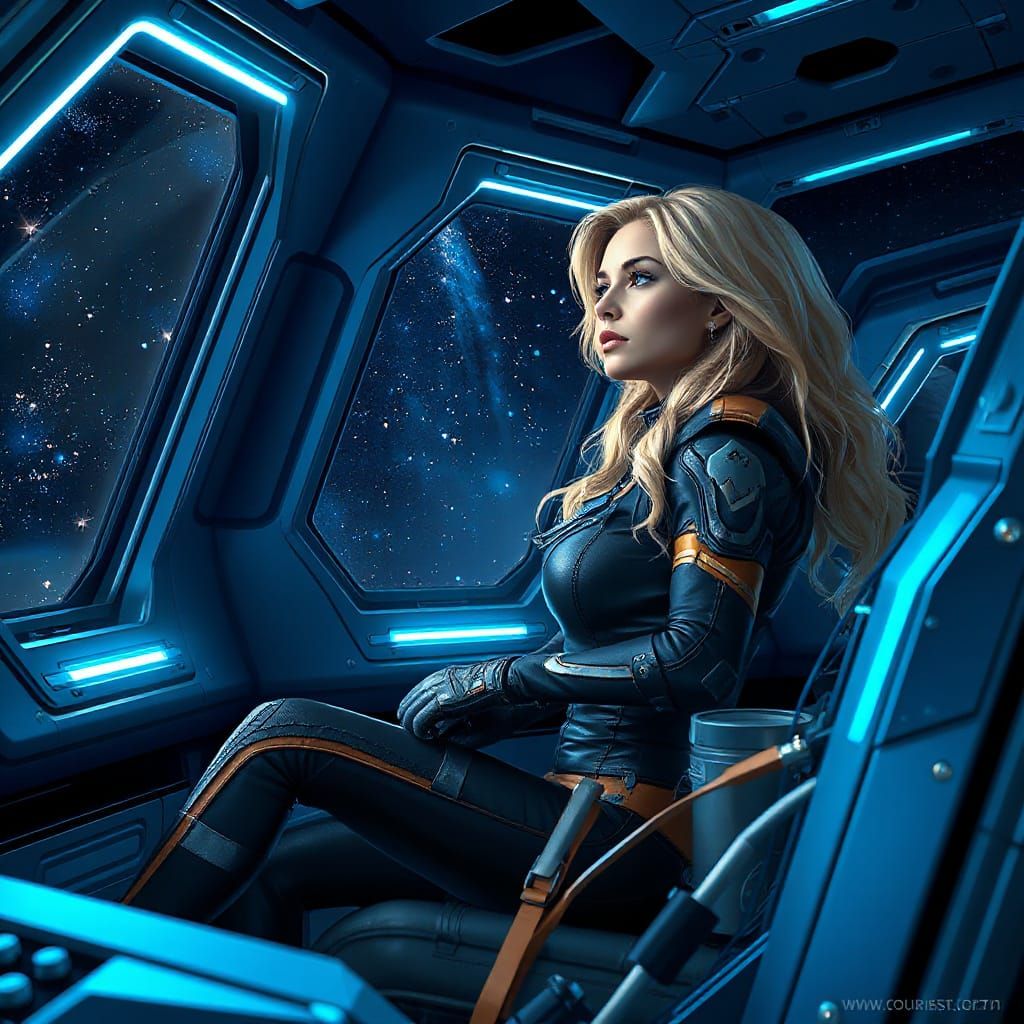 Female Space Soldier in Cockpit, Digital Sci-Fi Art