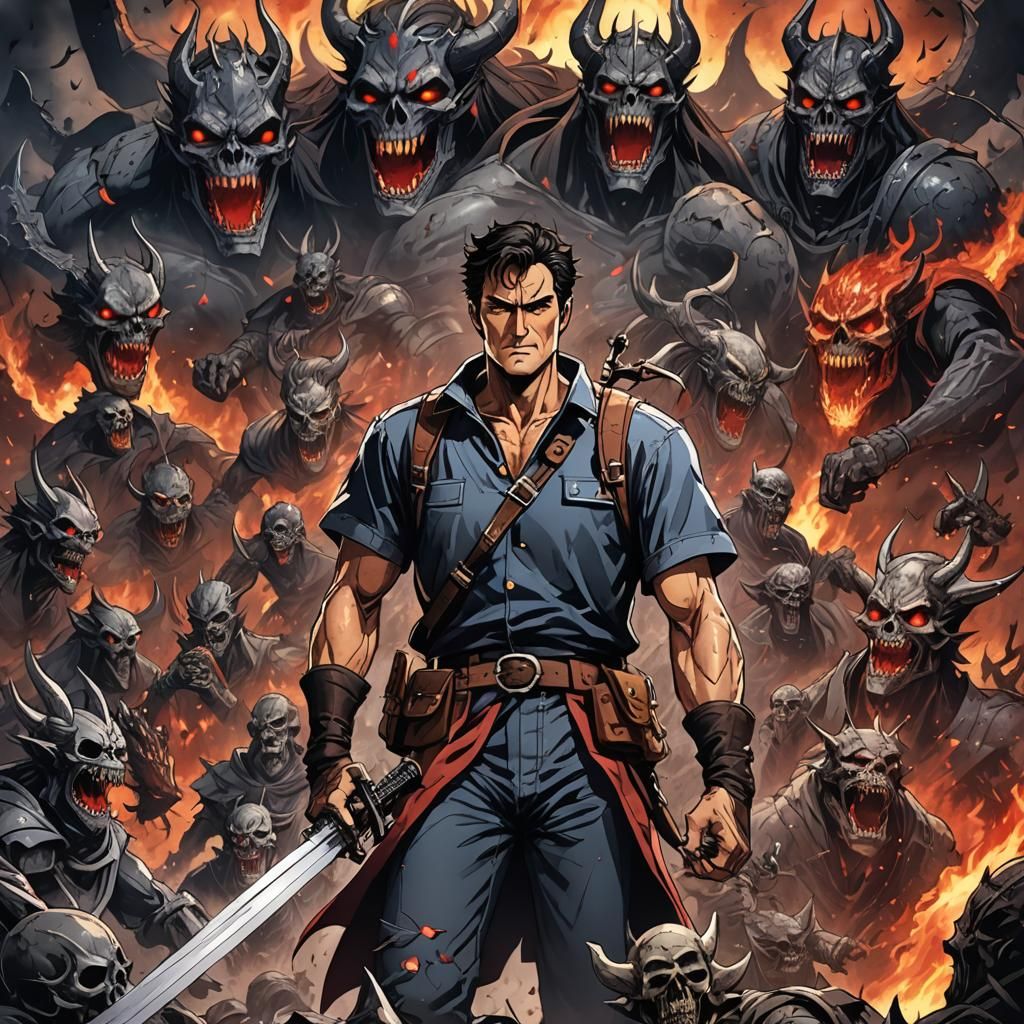 Ash Williams, King of Hell, in Anime Style