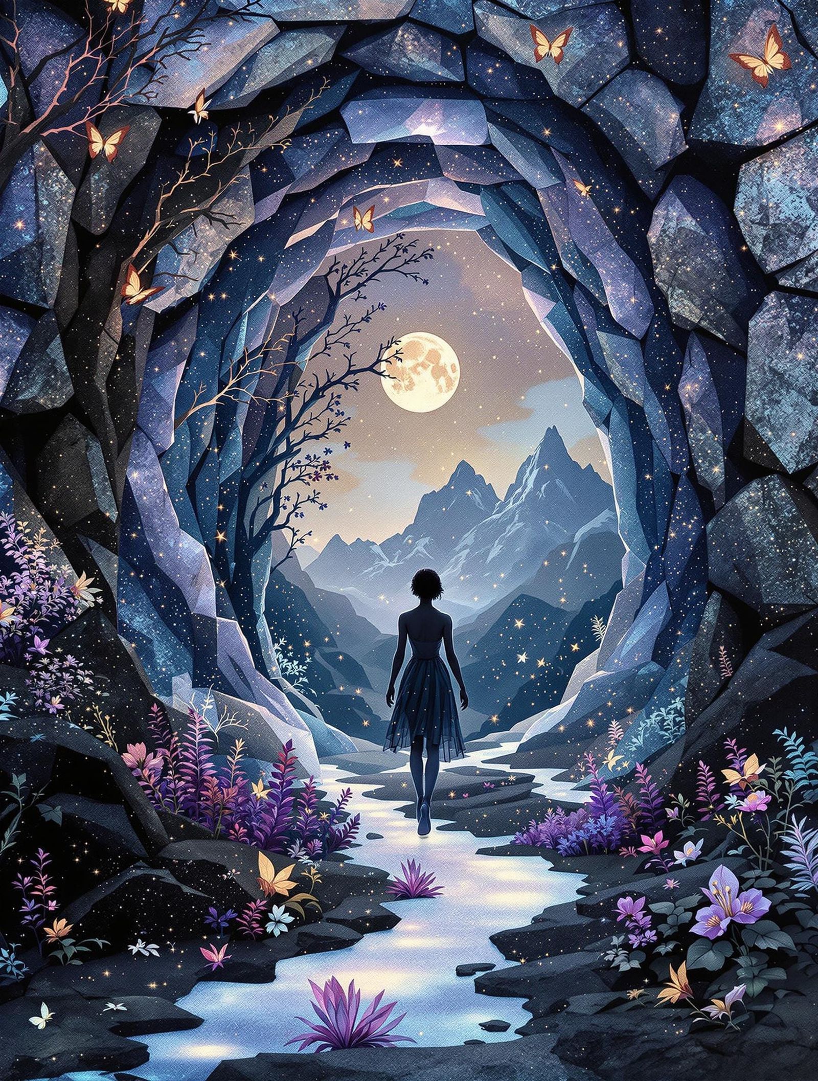 Surreal Portrait of a Biracial Woman in Luminous Nature