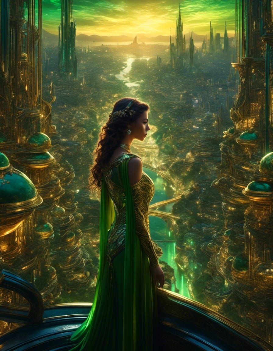 Serene Solarpunk Cityscape with Distant Figure