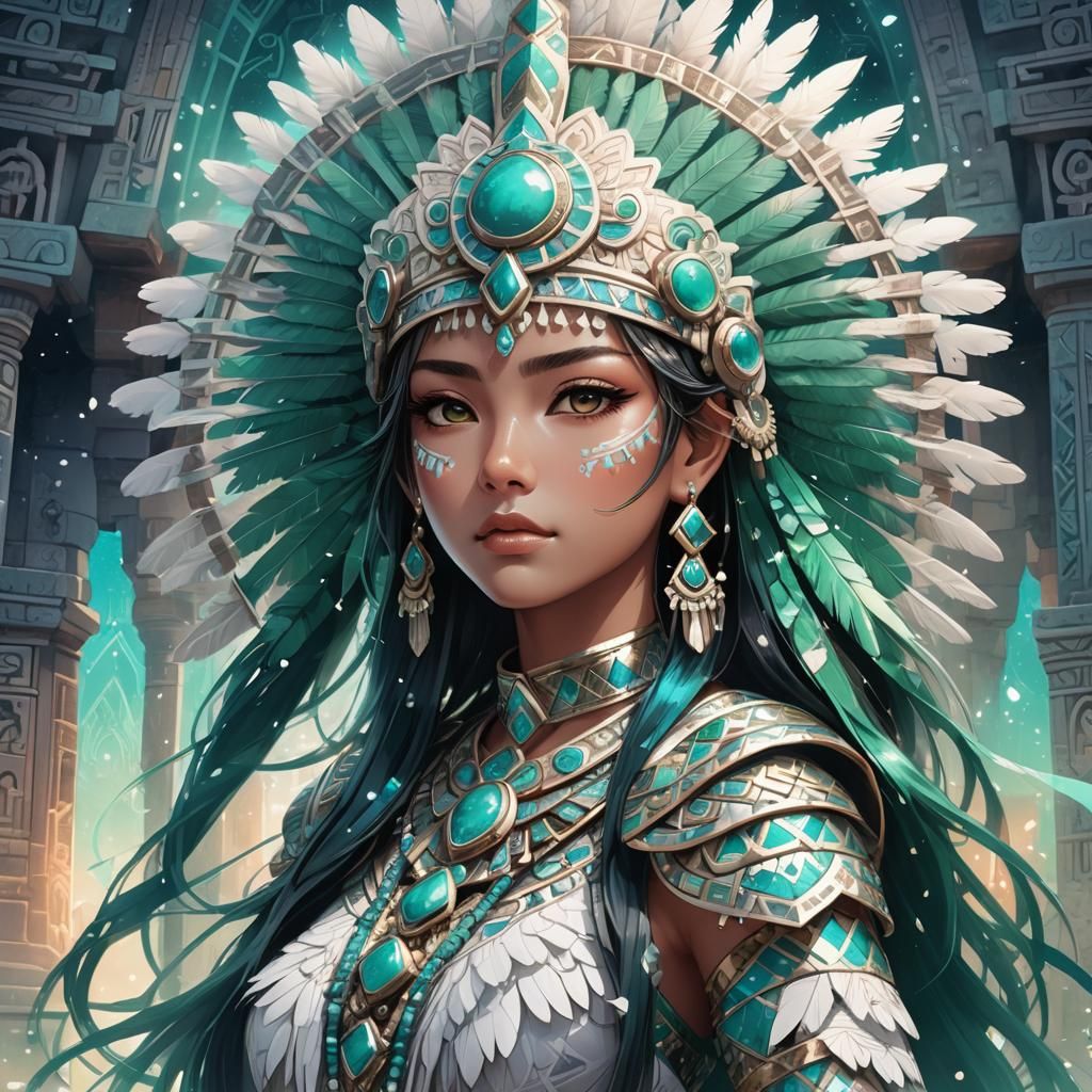 Aztec Woman Portrait in Anime Style