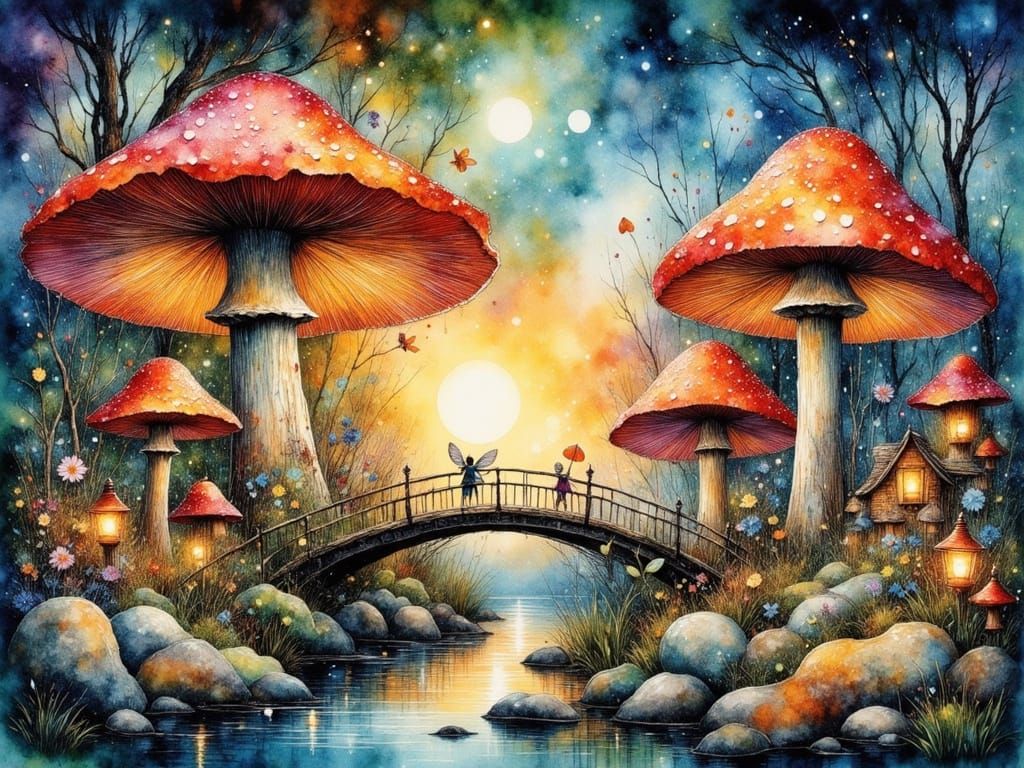 Enchanting Fairy Village on Giant Mushrooms