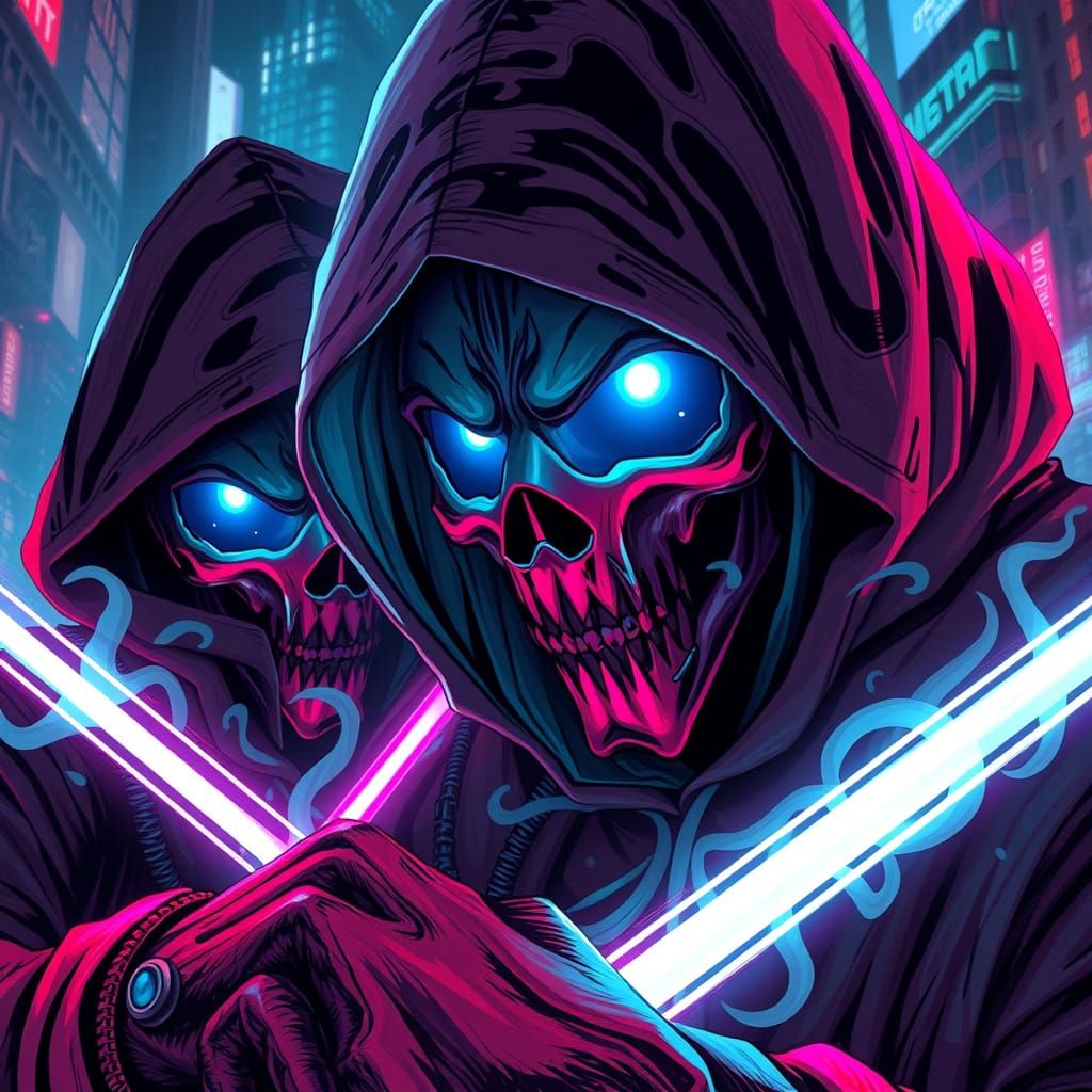 Ghostly Reapers Unleash Chaos in Cyberpunk City