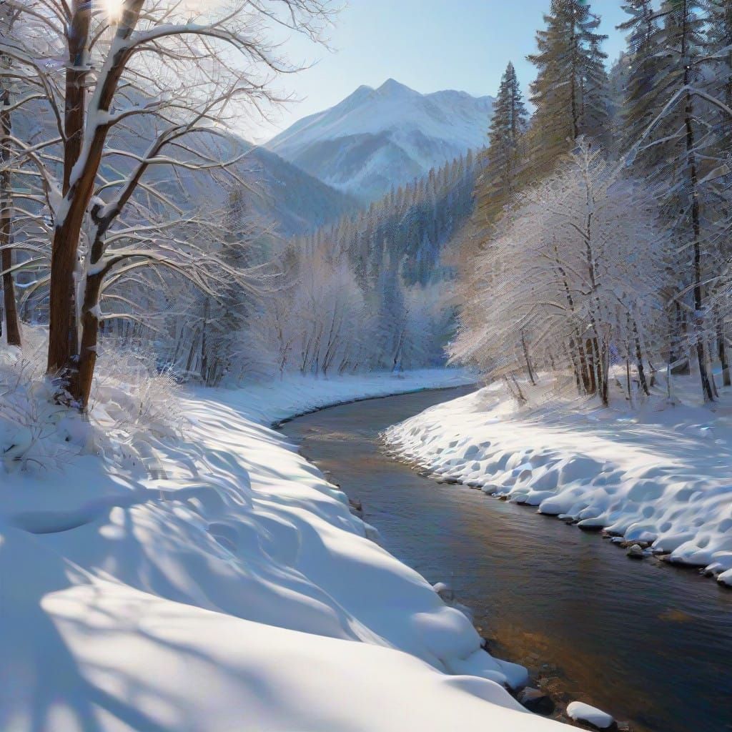 Serenic Winter Wonderland Set Amid Majestic Snowy Mountains
