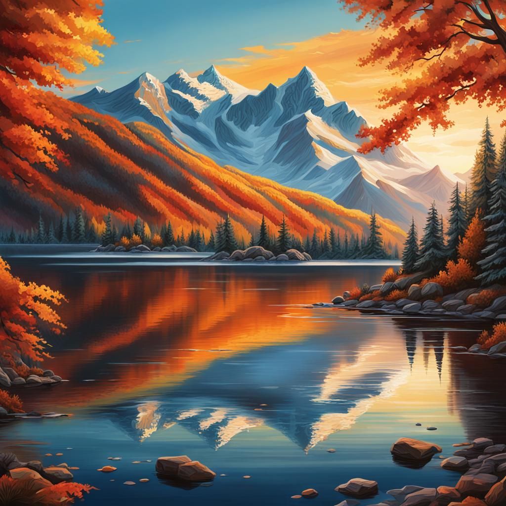 Autumn Sunset on Swiss Lake: Hyperrealistic Landscape