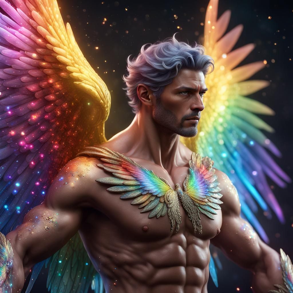 Hyperrealistic Mystical Angel with Rainbow Sparkles