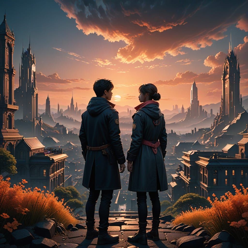 Intense Cityscape Romance in Vibrant Sunset Hues