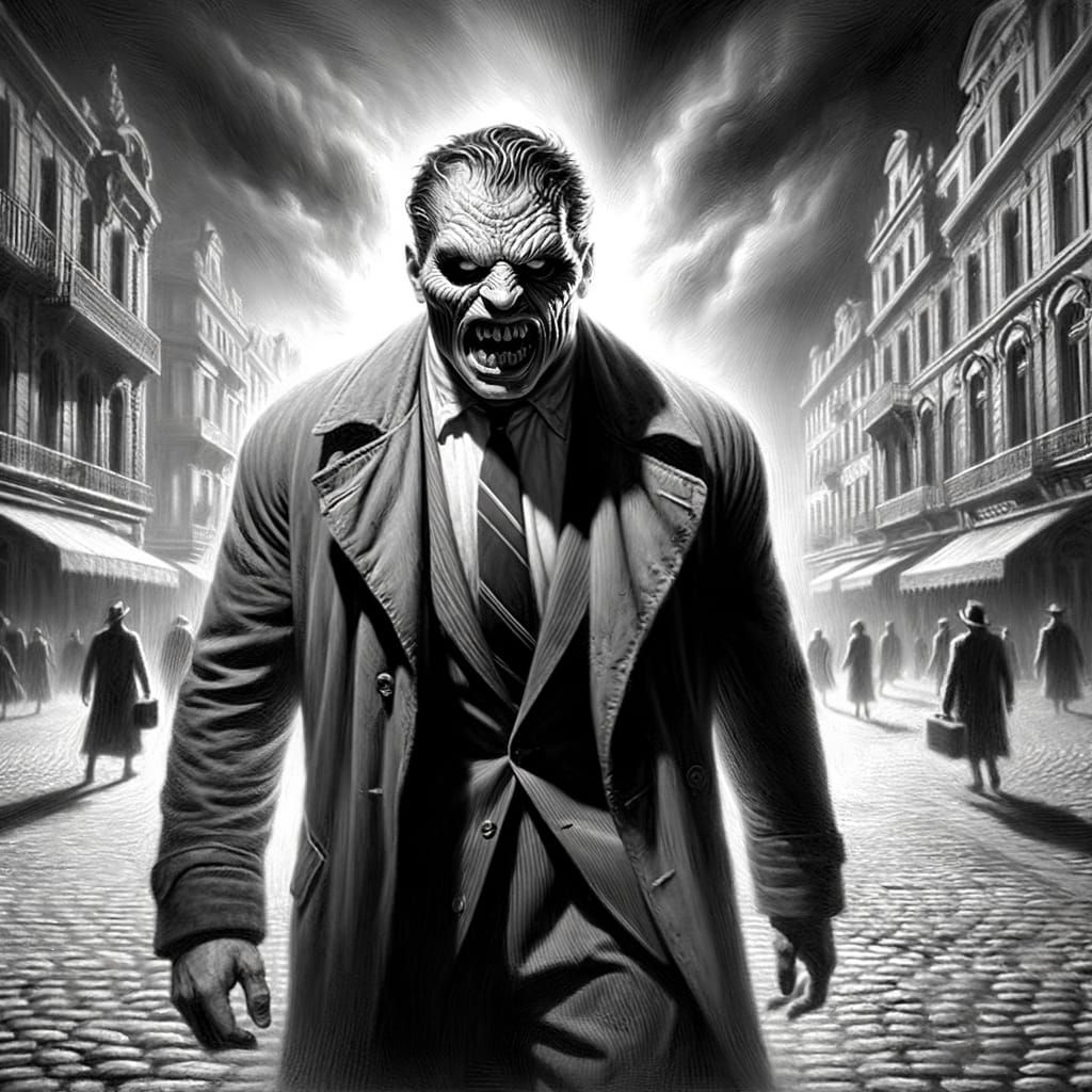 Eerie Greaser in Paranormal Noire Oil Painting