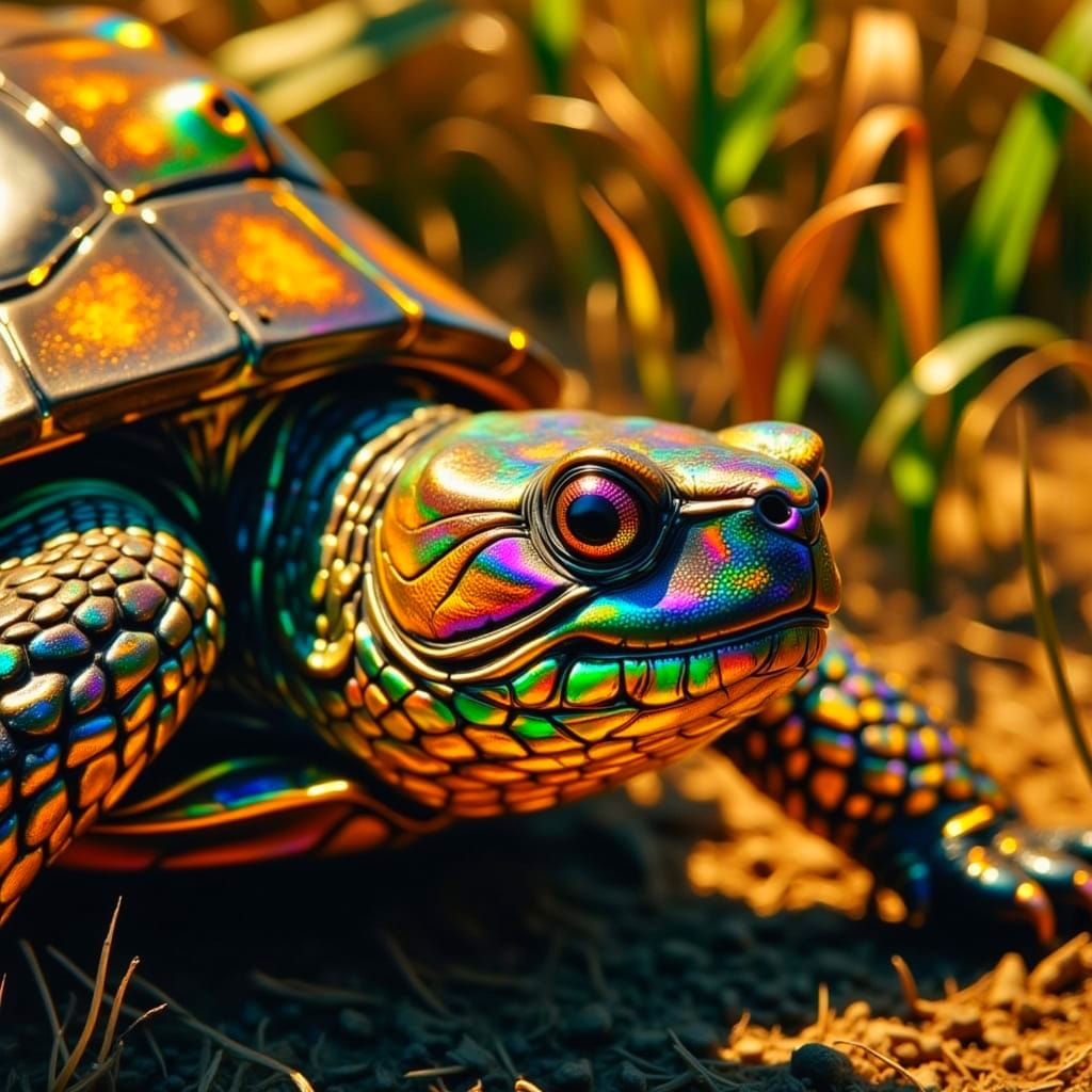 Surreal Turtle Basks in Iridescent Sunlight