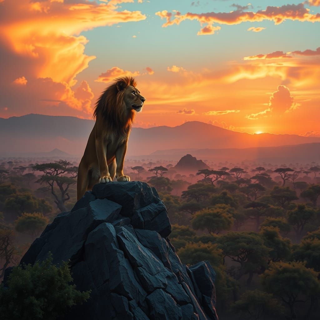 Majestic Lioness at Sunset in a Savannah Kingdom