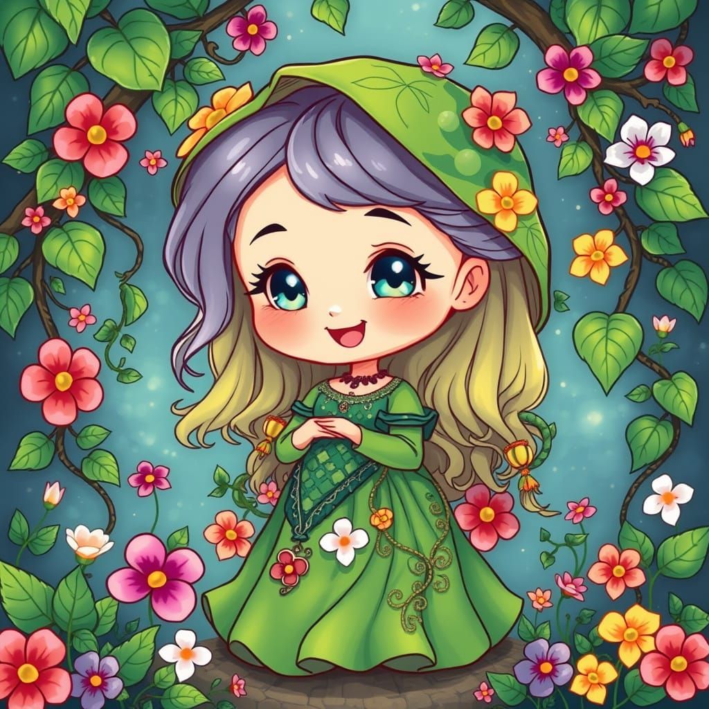 Whimsical Chibi Mother Earth in Vibrant Anime Style