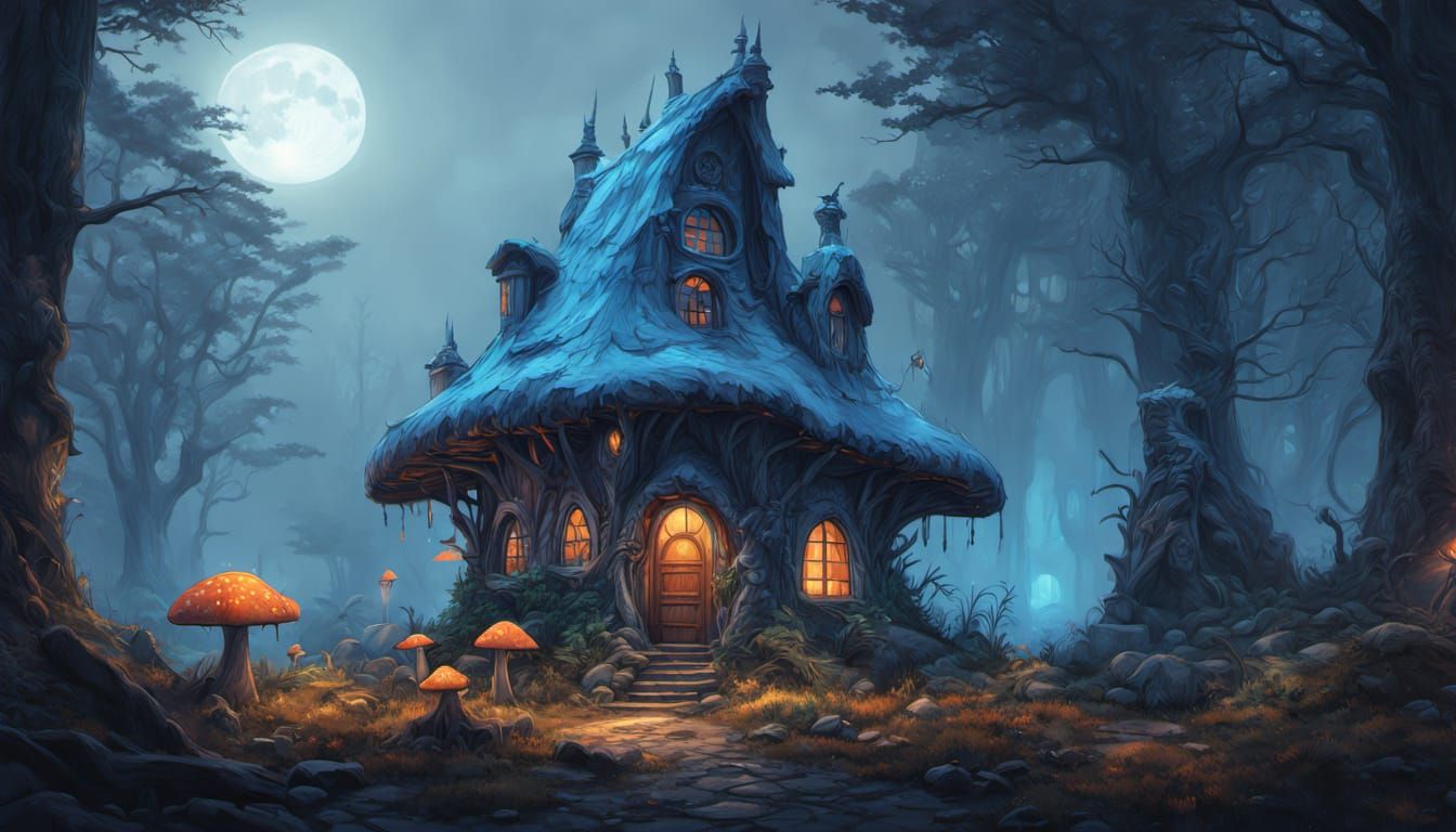Whimsical Fairy Amidst Bioluminescent Mushroom Haven