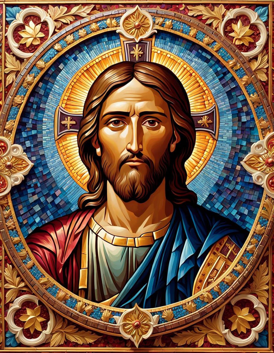 Masterpiece Byzantine Mosaic Icon of Jesus Christ
