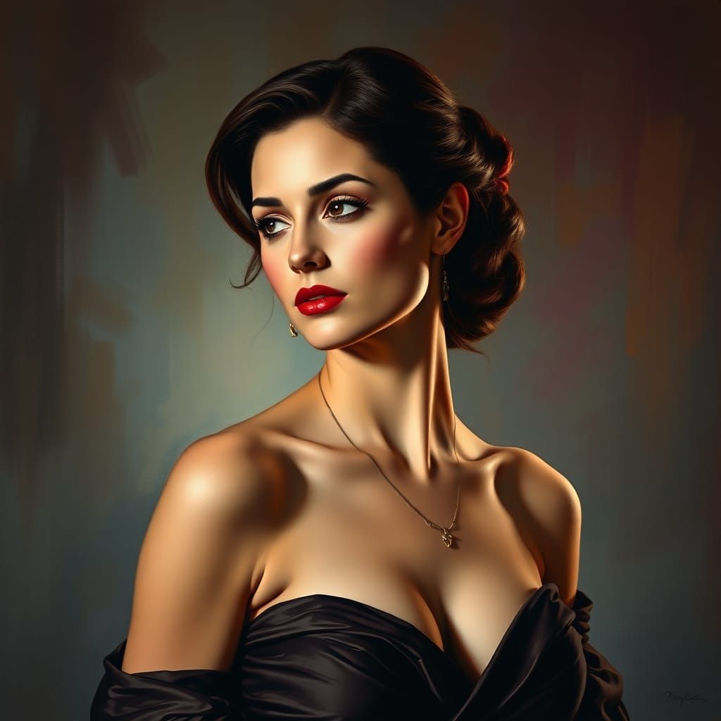 Elegant Woman in Dramatic Oil Painting Style