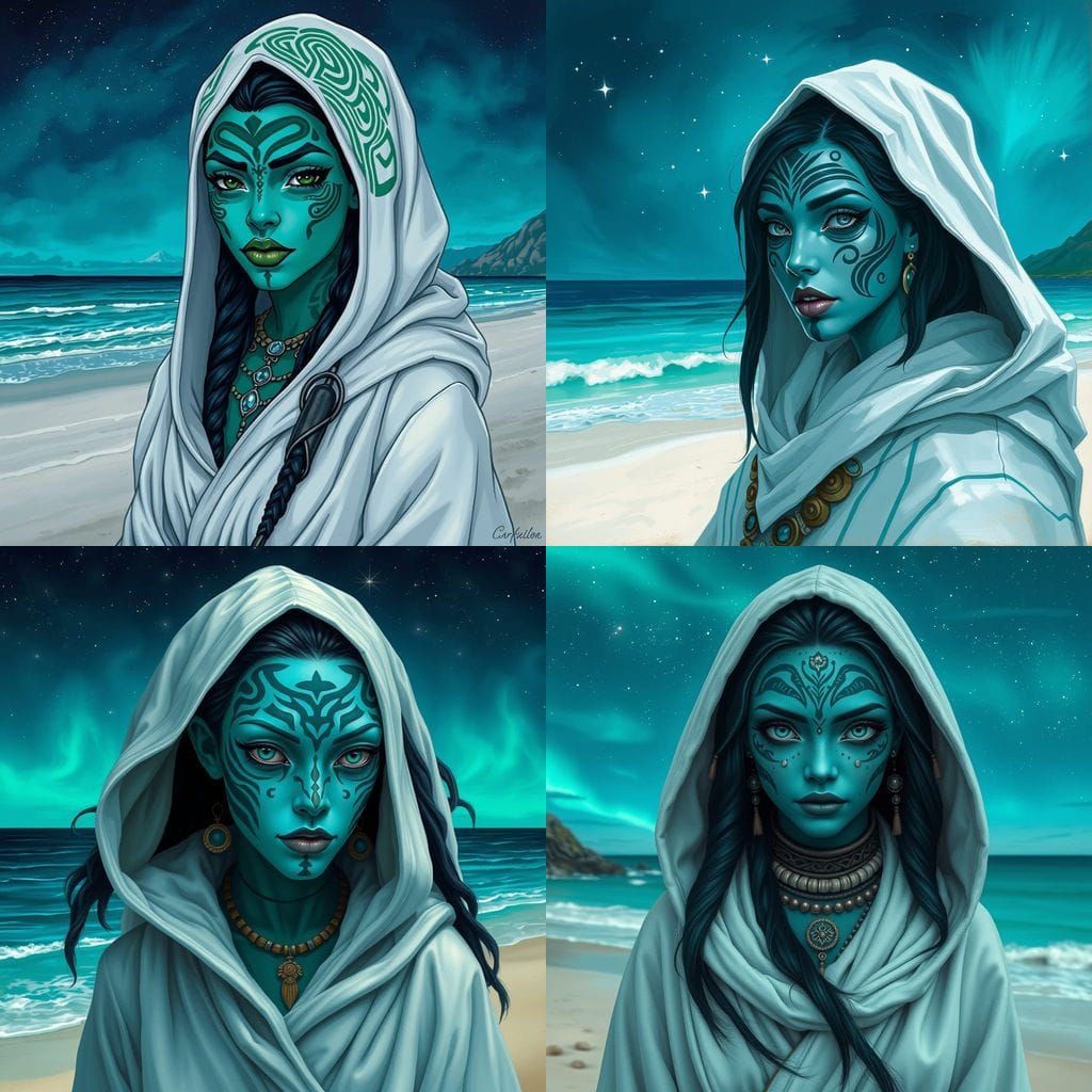Alien Maori Princess on a Turquoise Beach