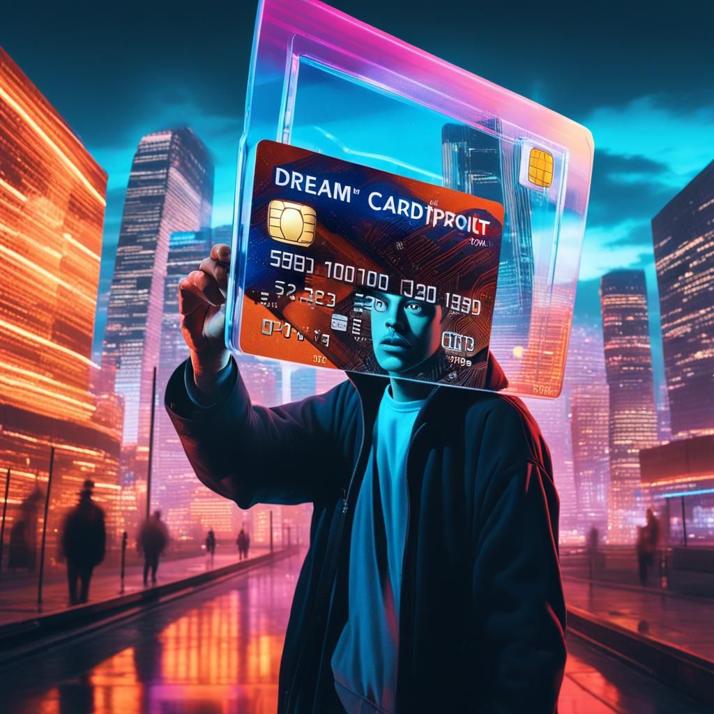Person Trapped in Credit Card: Surreal Digital Art