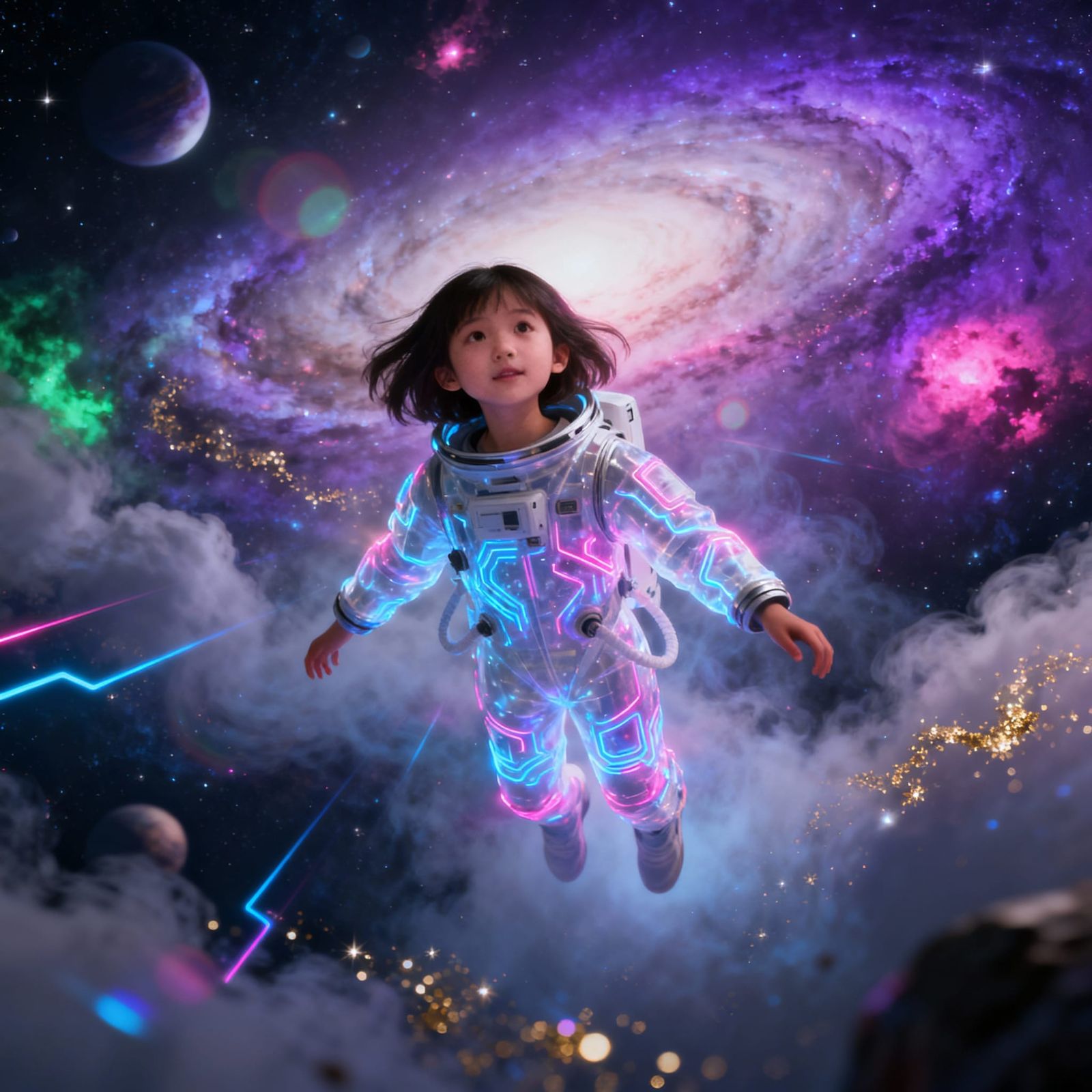 Girl in Cosmic Stardust, Surreal Digital Art