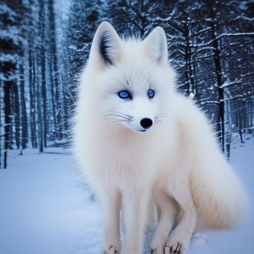 Magical White Fox with Blue Eyes in Crystal Ball