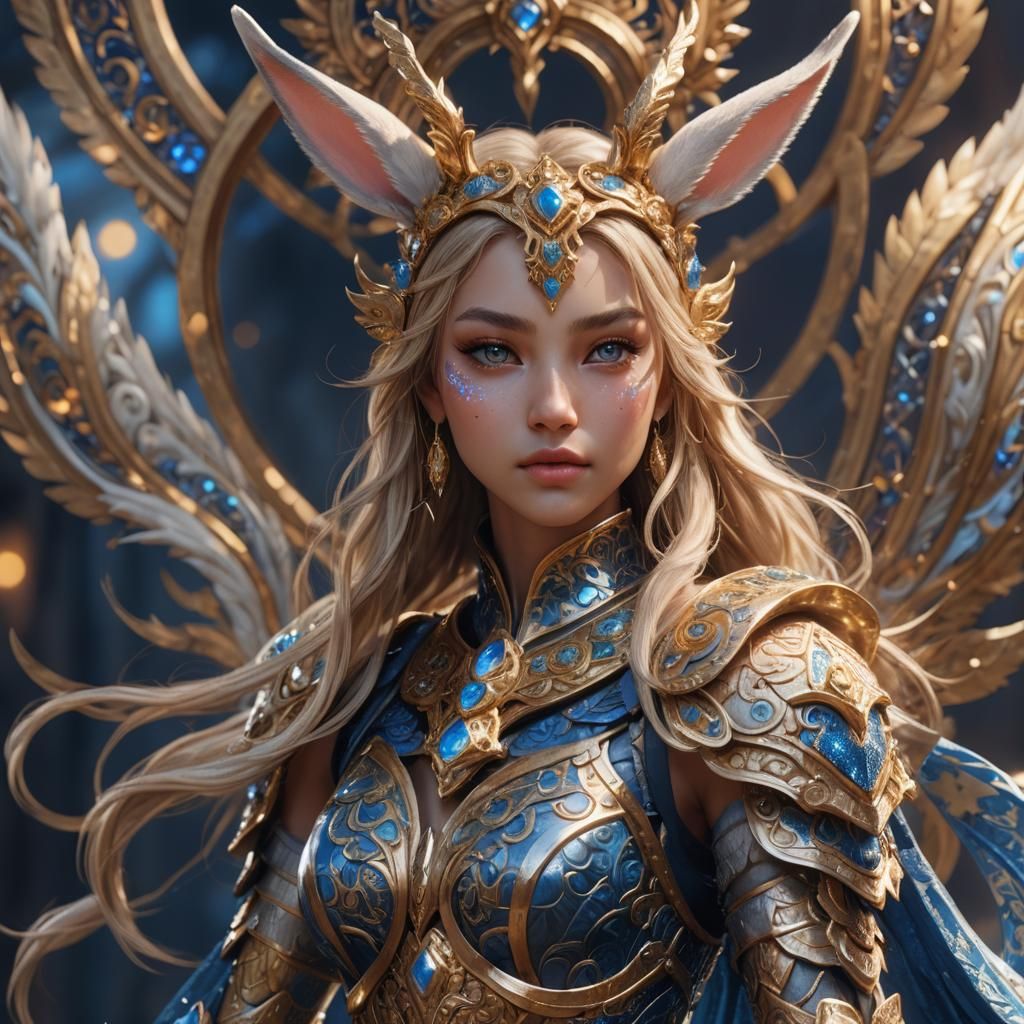 Half-Bunny Goddess in Intricate Armor: Fantasy Art