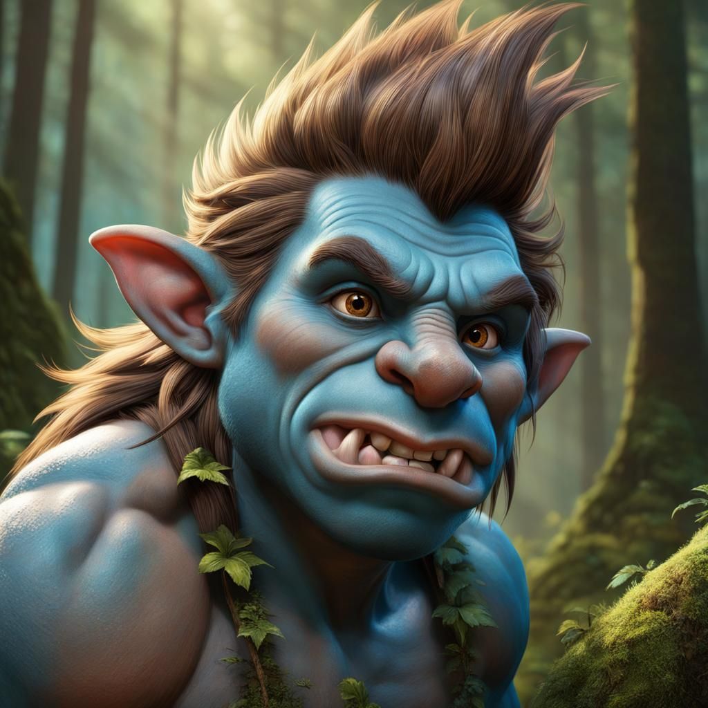 Detailed Portrait of a Tired Troll in Forest