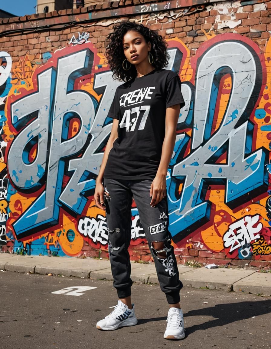 Urban Graffiti Art with Spiritual Themes in High-Fashion Sty...