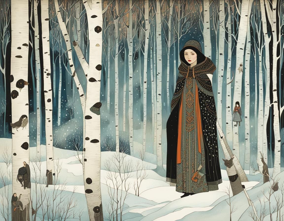 Winter Birch Forest Enchantress in Intricate Detail