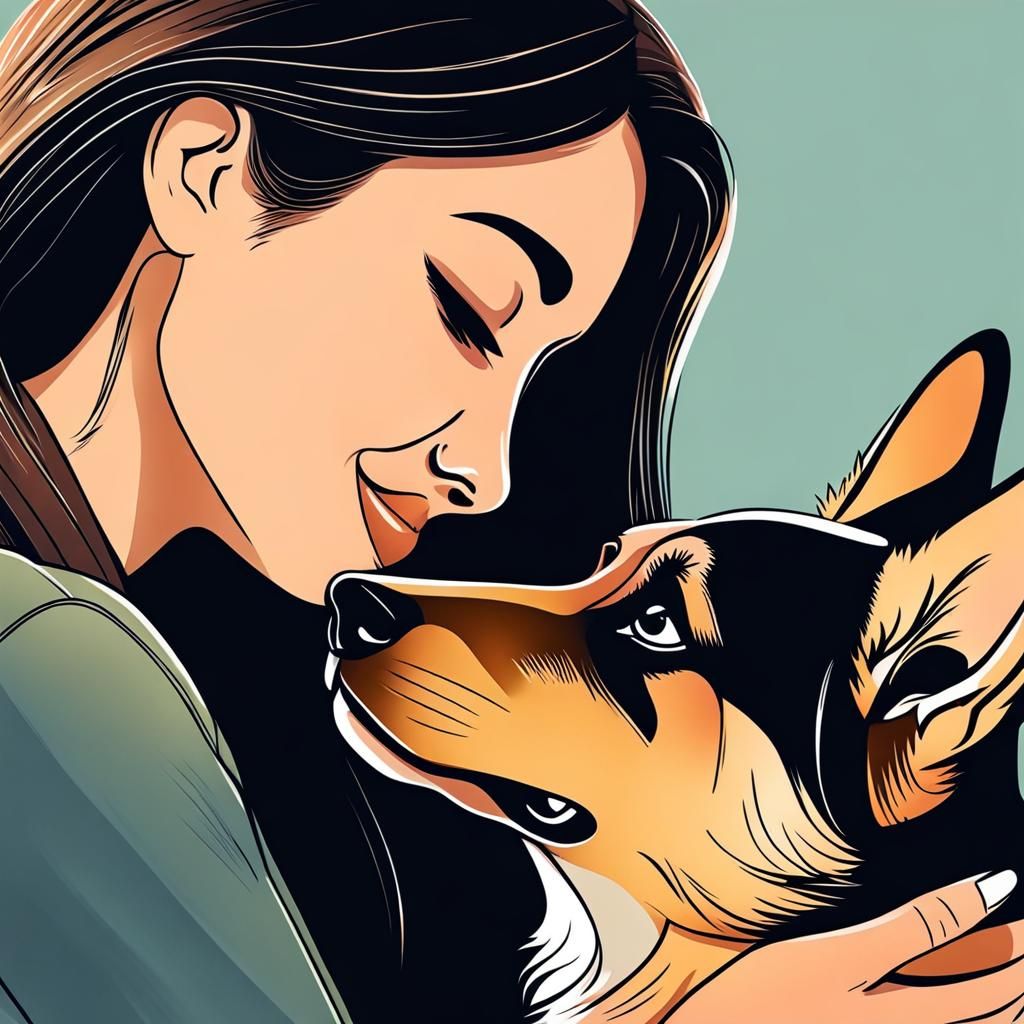 Kind Woman's Loving Kiss with German Shepherd