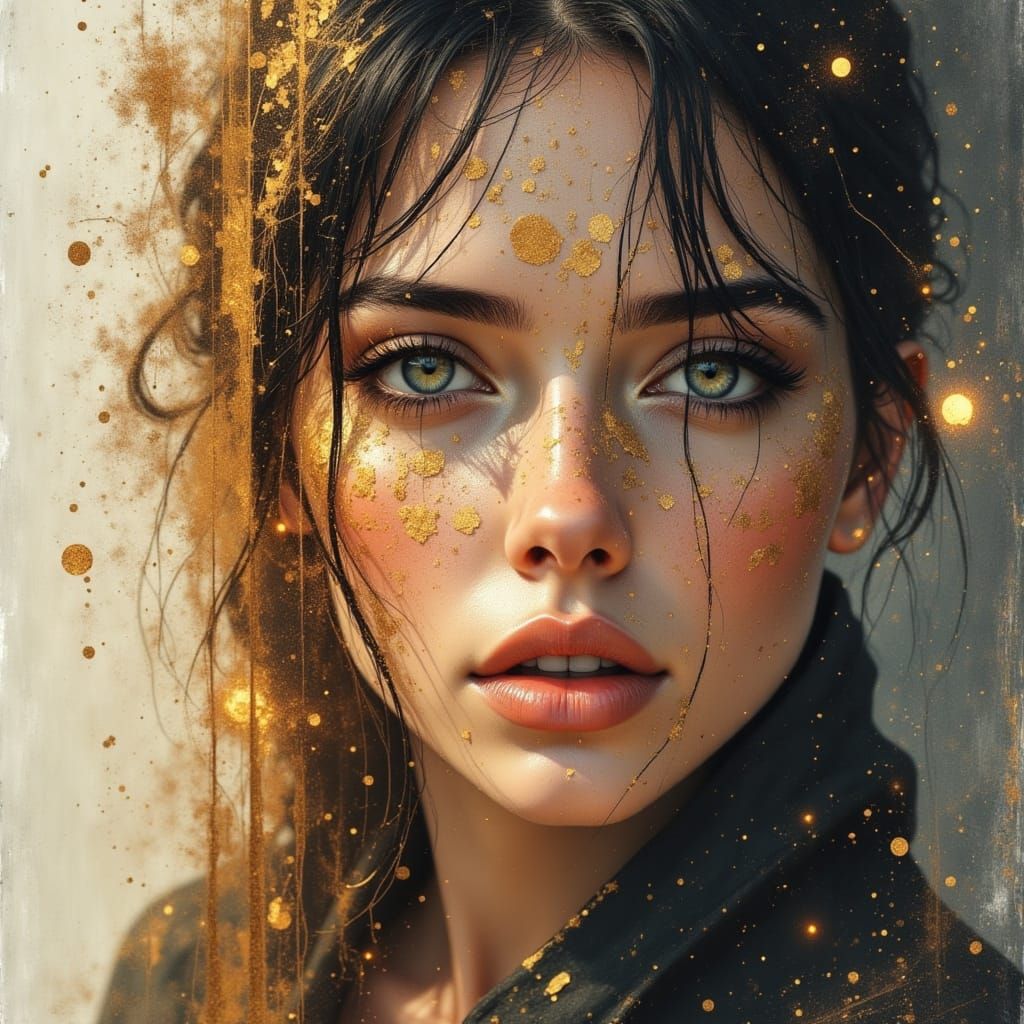 Abstract Portrait with Gold and Oil Accents