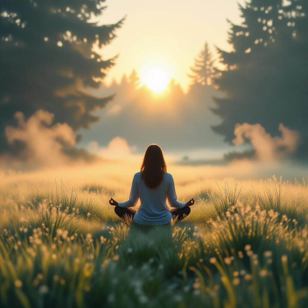 Ethereal Meadow Sunrise Meditation in Surrealist Style