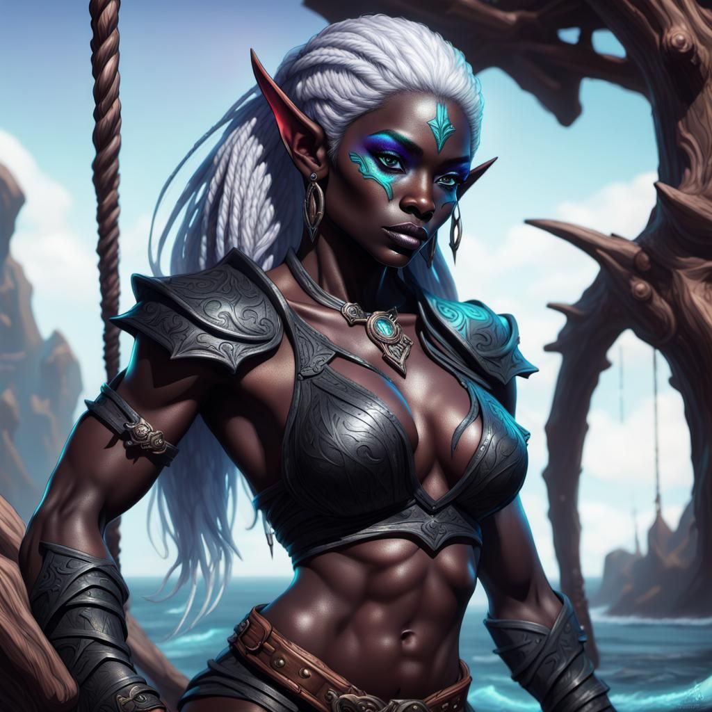 Drow Elf Pirate: Holographic Astral Illustration