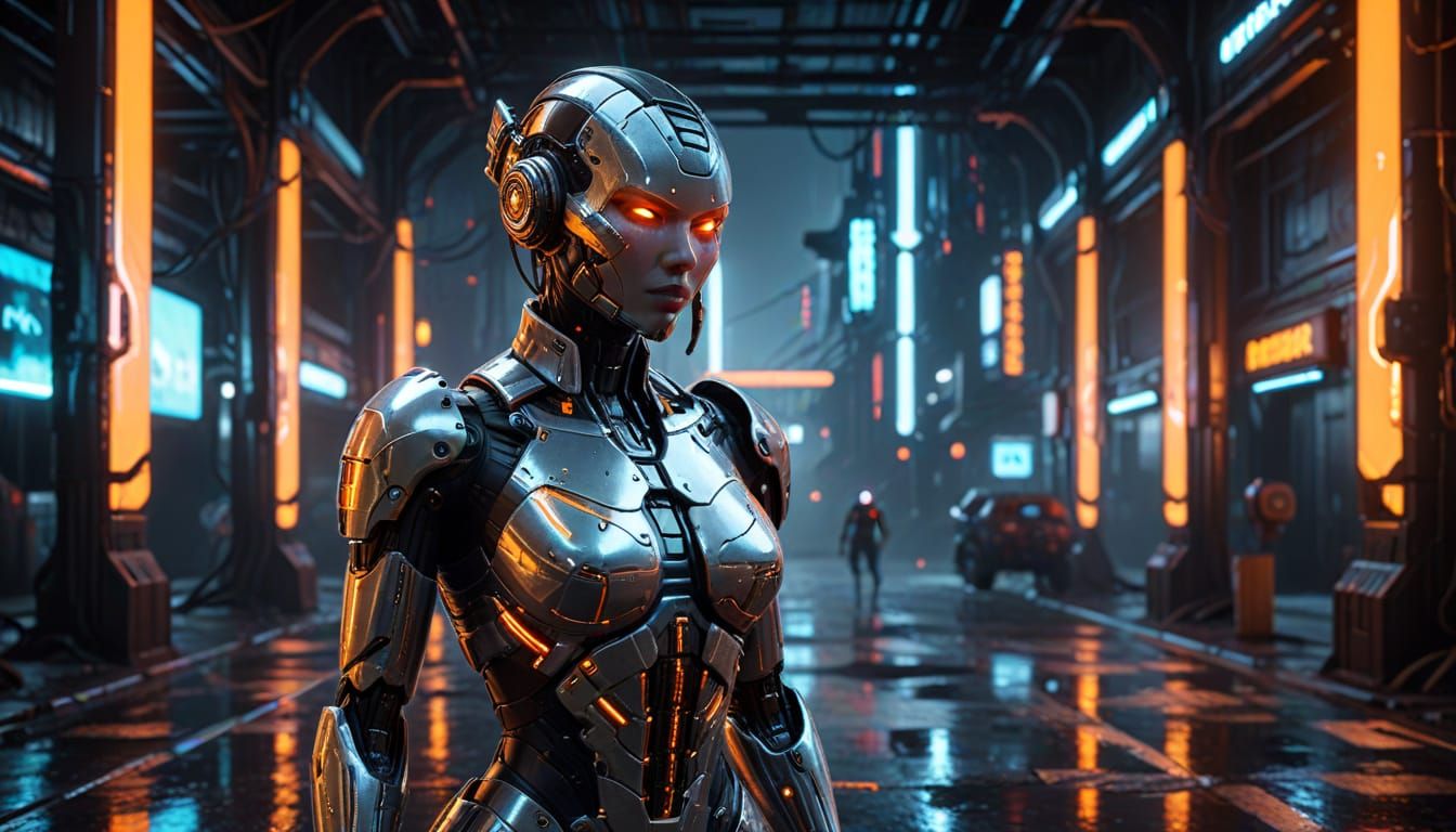 Cyberpunk Android with Neon Lights, Sci-Fi Art