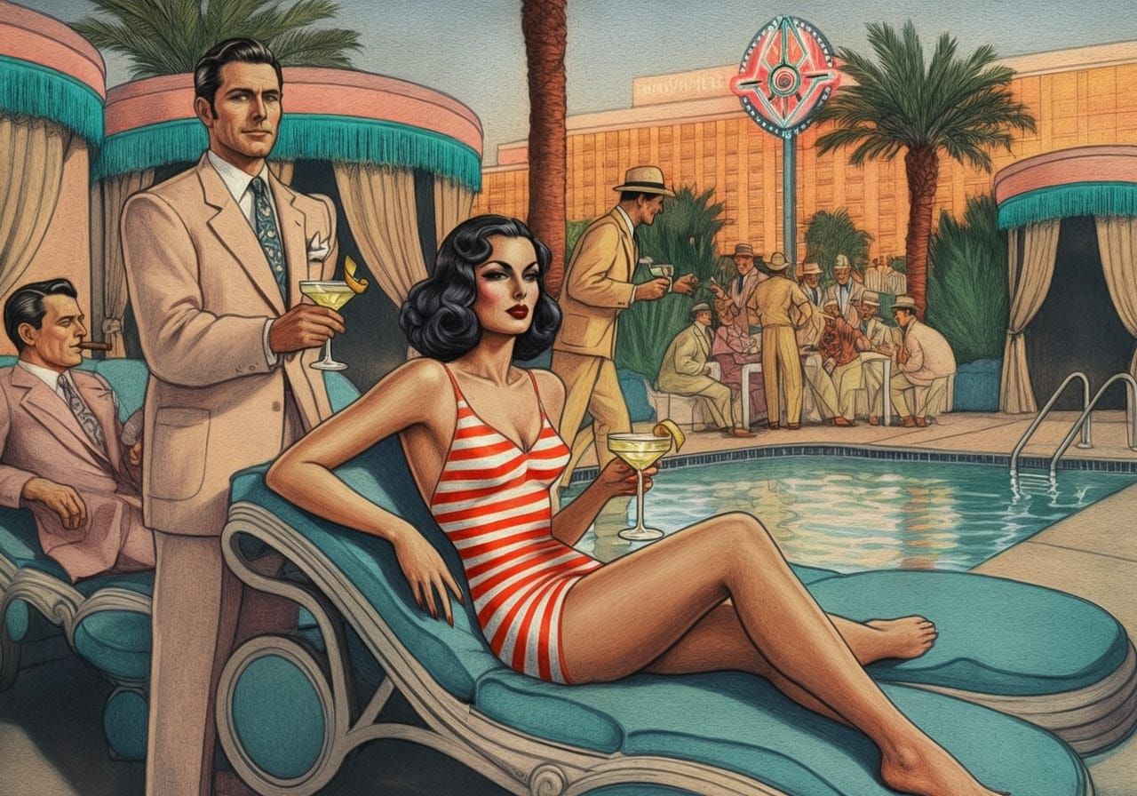 A Glamorous Couple Basks in Retro Luxury at a Las Vegas Hote...