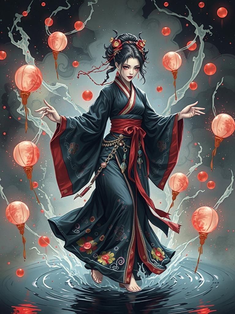 Fantasy Vampire's Mesmerizing Bioluminescent Fan Dance