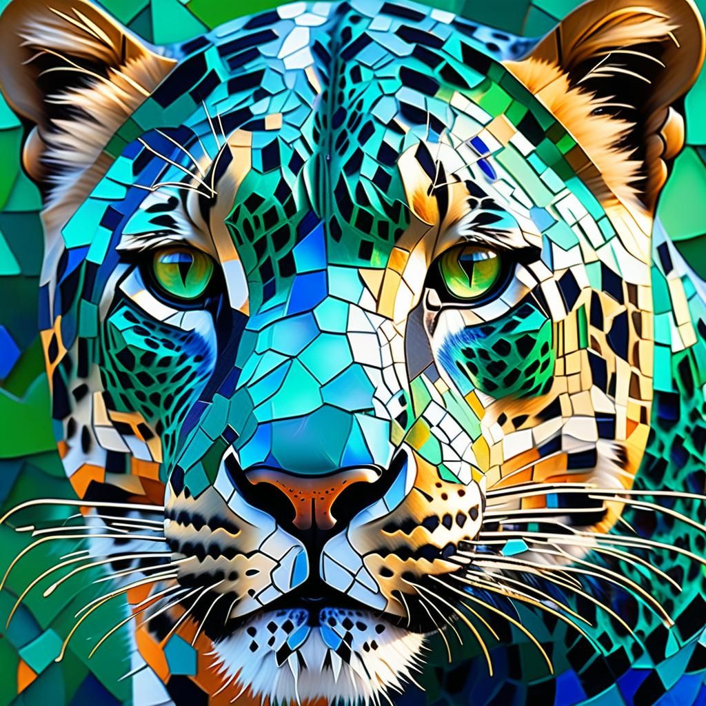 Leopard's Face in Abstract Mosaic Art