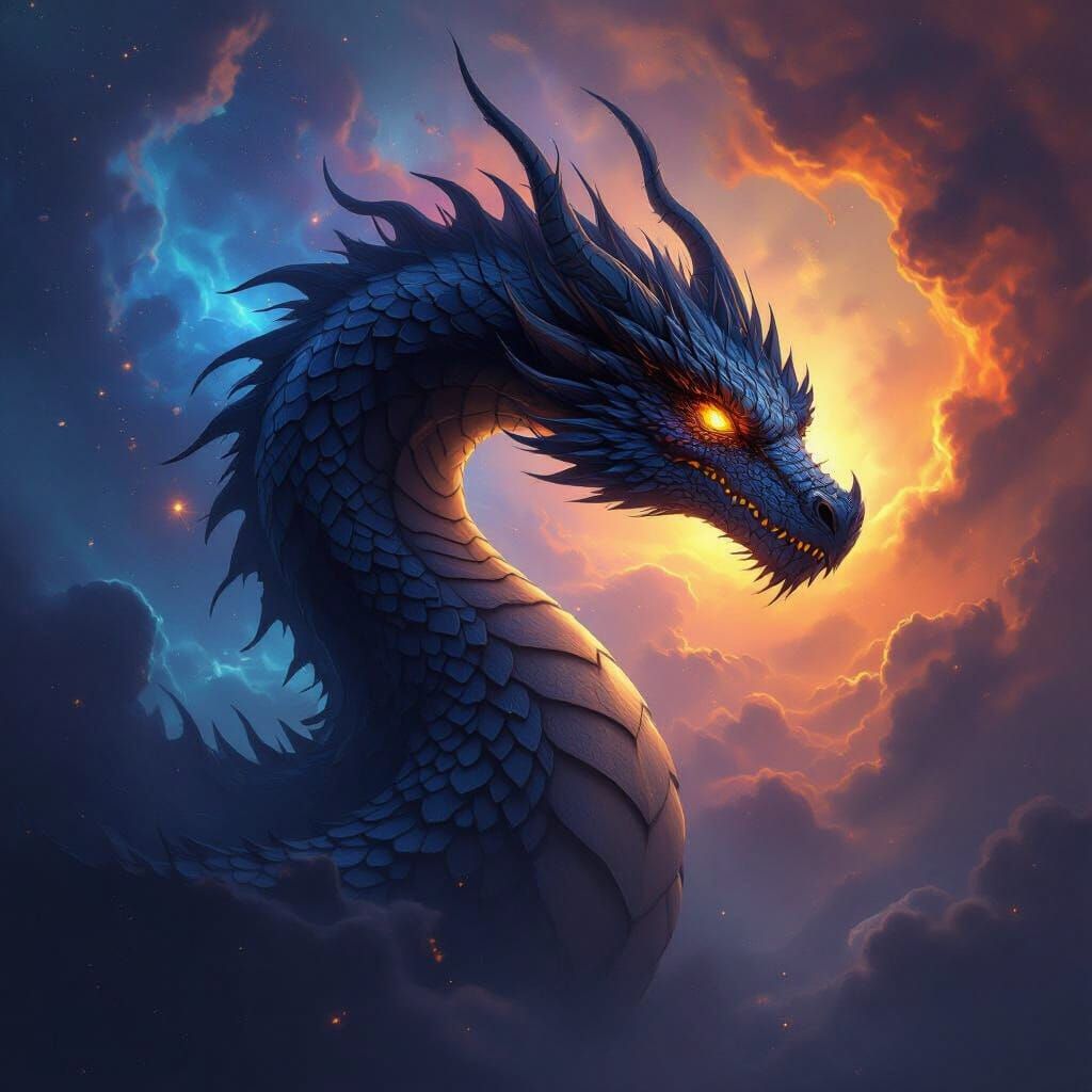 Majestic Duality Dragon in Cosmic Art Style